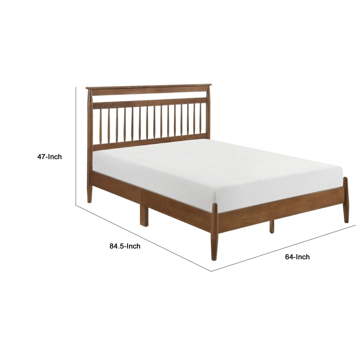 Kemo Queen Platform Bed, Transitional Slatted Headboard, Chestnut Brown  - BM347908