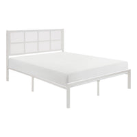 Annie Queen Size Platform Bed w Faux Cane Headboard, White Metal  - BM347911