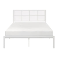 Annie Queen Size Platform Bed w Faux Cane Headboard, White Metal  - BM347911