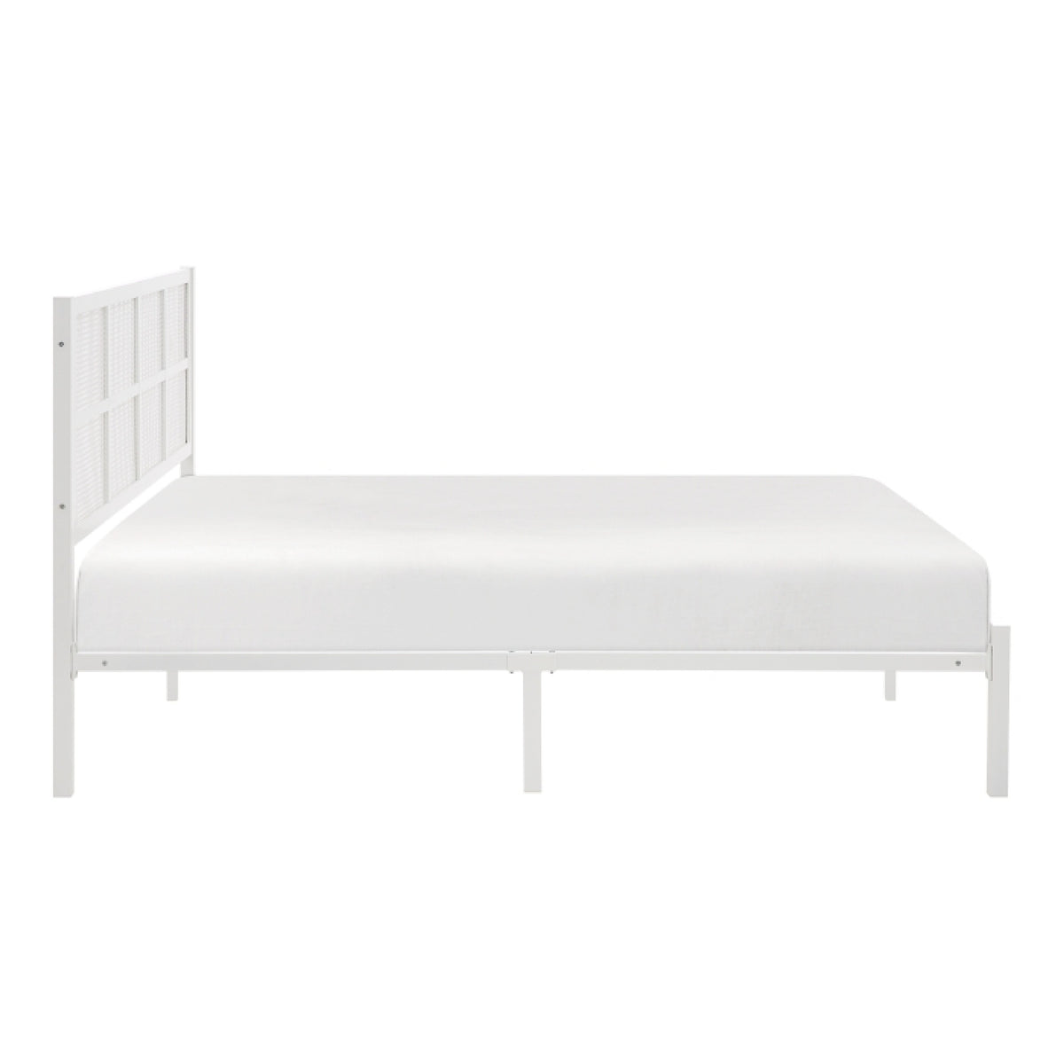 Annie Queen Size Platform Bed w Faux Cane Headboard, White Metal  - BM347911