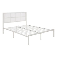 Annie Queen Size Platform Bed w Faux Cane Headboard, White Metal  - BM347911