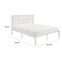 Annie Queen Size Platform Bed w Faux Cane Headboard, White Metal  - BM347911