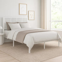 Annie Queen Size Platform Bed w Faux Cane Headboard, White Metal  - BM347911