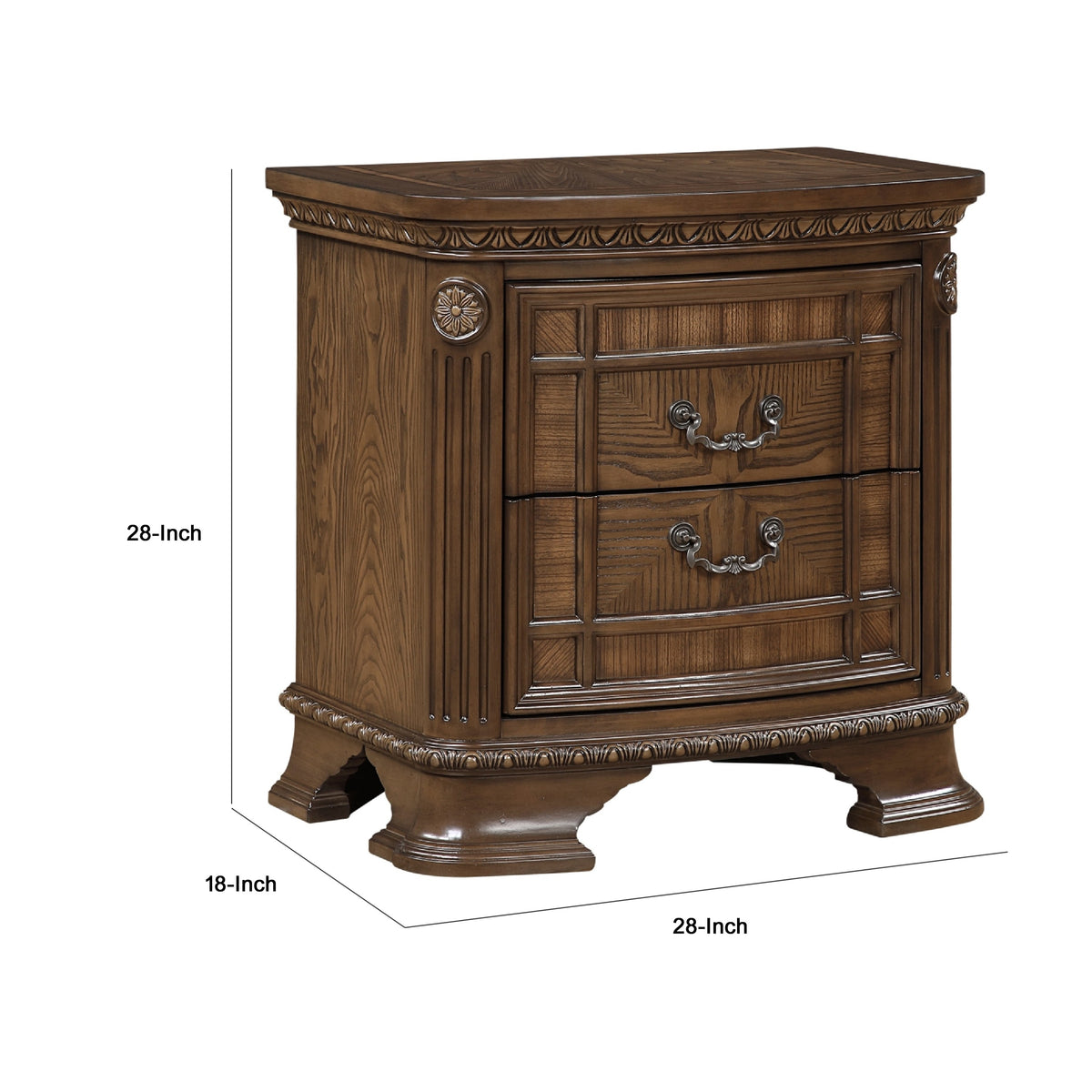 Brix Nightstand, 2 Drawers w Dark Bronze Drop Handles, Dark Brown  - BM347914