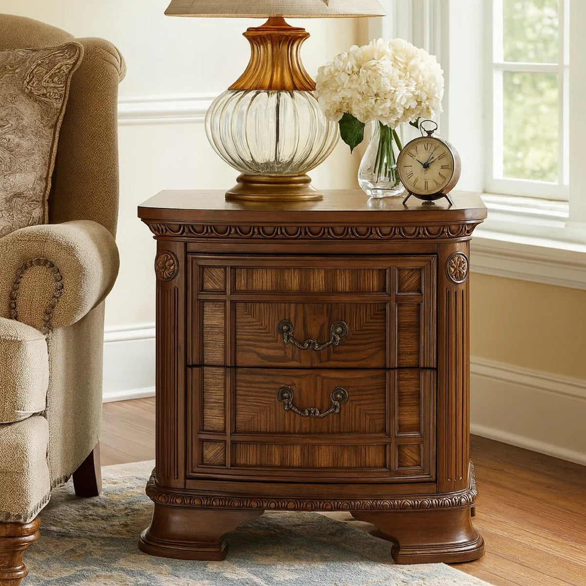 Brix Nightstand, 2 Drawers w Dark Bronze Drop Handles, Dark Brown  - BM347914