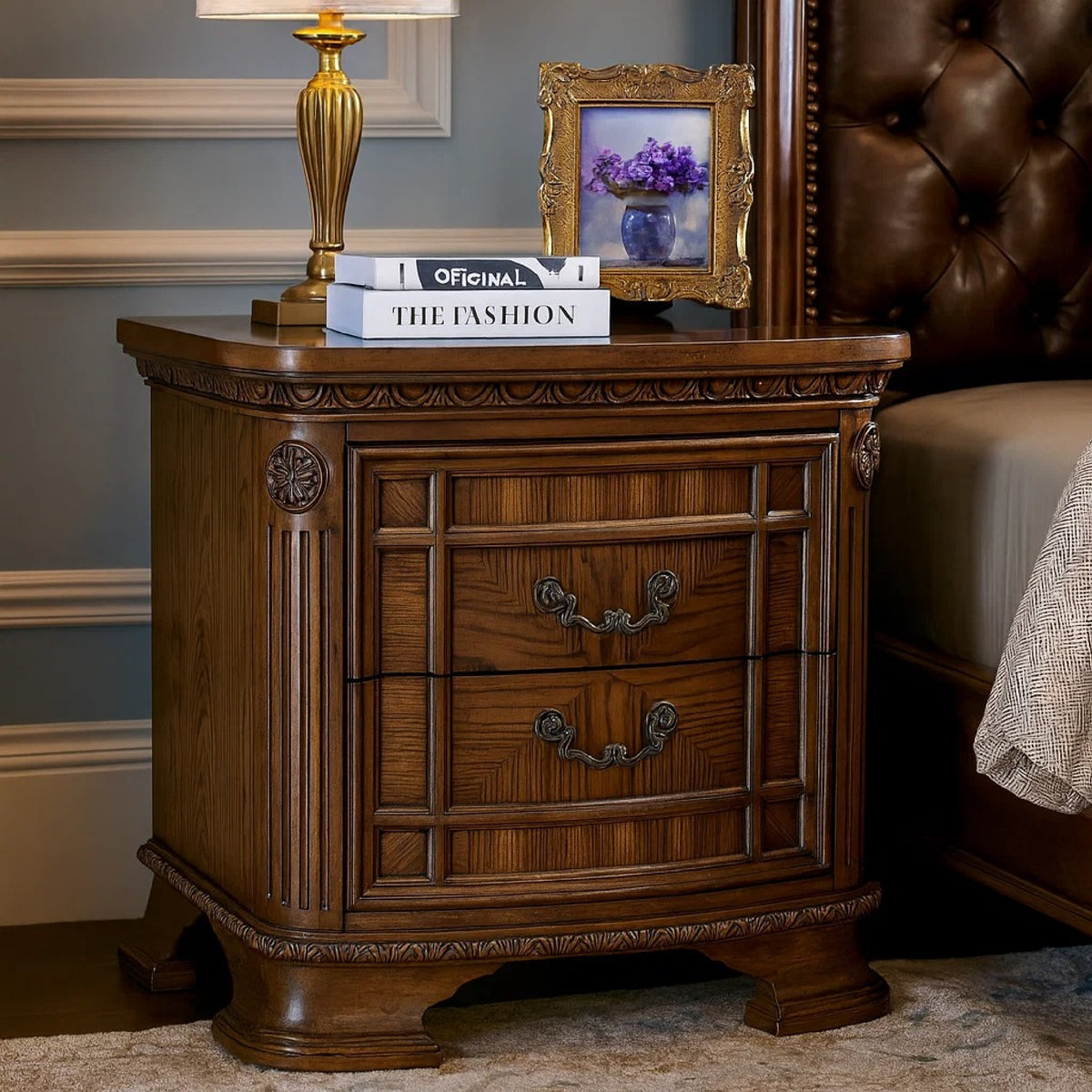 Brix Nightstand, 2 Drawers w Dark Bronze Drop Handles, Dark Brown  - BM347914