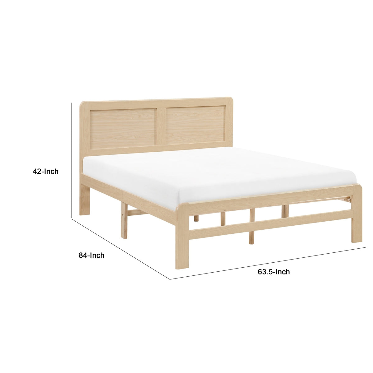 Cary Queen Size Platform Bed w Recessed Panel Headboard, Light Brown  - BM347919