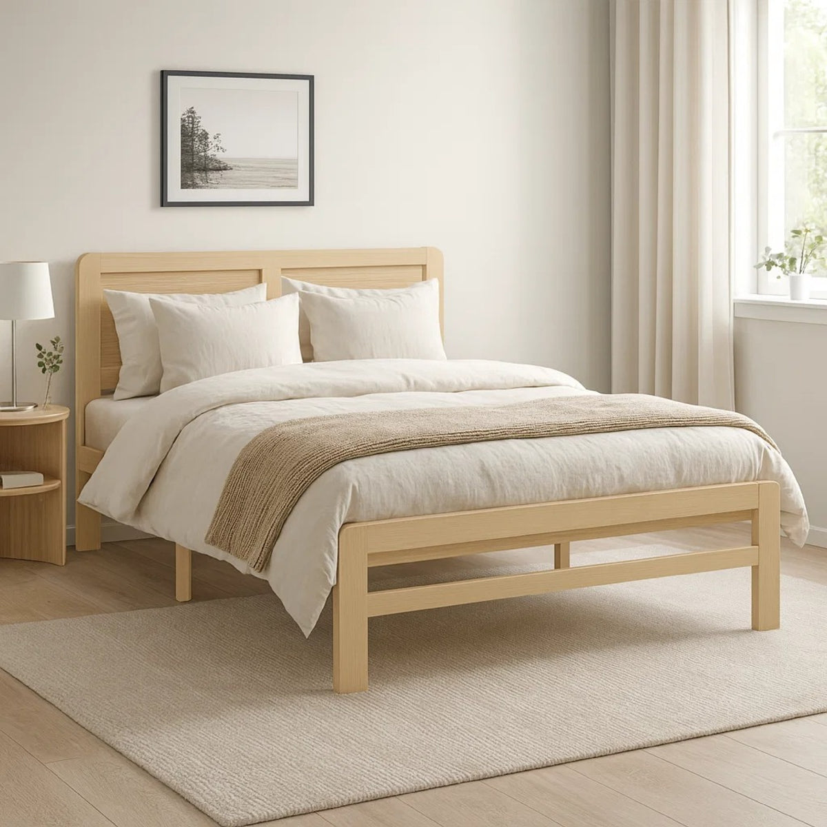 Cary Queen Size Platform Bed w Recessed Panel Headboard, Light Brown  - BM347919