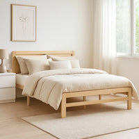Cary Queen Size Platform Bed w Recessed Panel Headboard, Light Brown  - BM347919