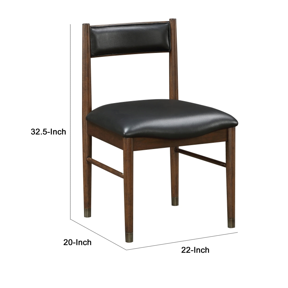 Coly Dining Side Chair Set of 2, Black Leather Seat and Back, Brown  - BM347922