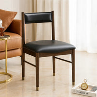 Coly Dining Side Chair Set of 2, Black Leather Seat and Back, Brown  - BM347922