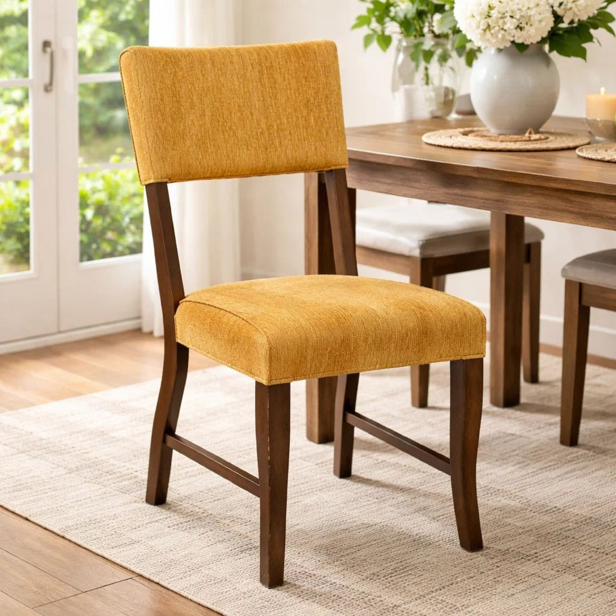 Ady Dining Side Chair Set of 2, Yellow Chenille Seat and Back  - BM347924