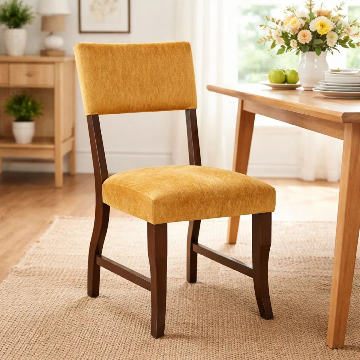 Ady Dining Side Chair Set of 2, Yellow Chenille Seat and Back  - BM347924