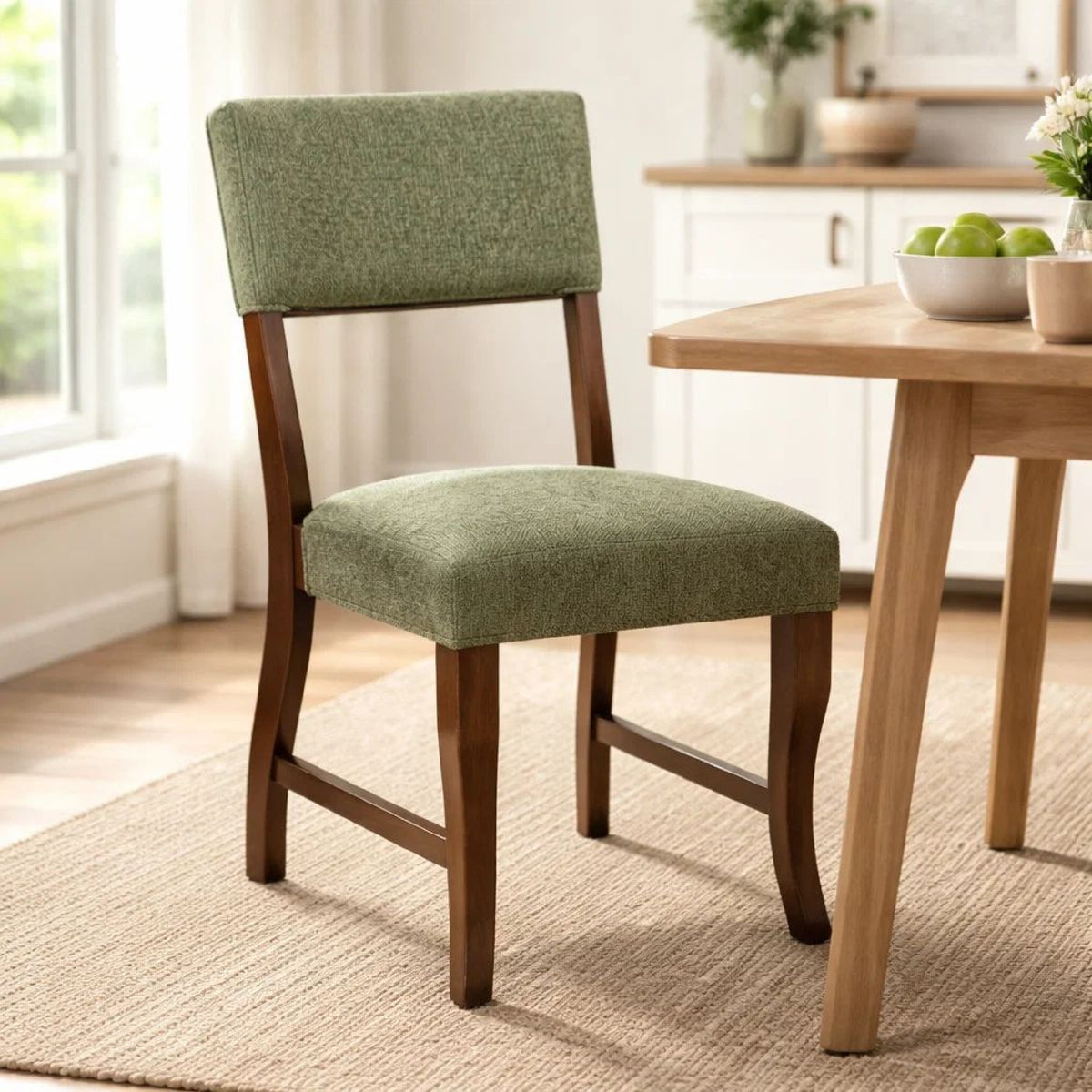 Ady Dining Side Chair Set of 2, Green Chenille Seat and Back  - BM347925