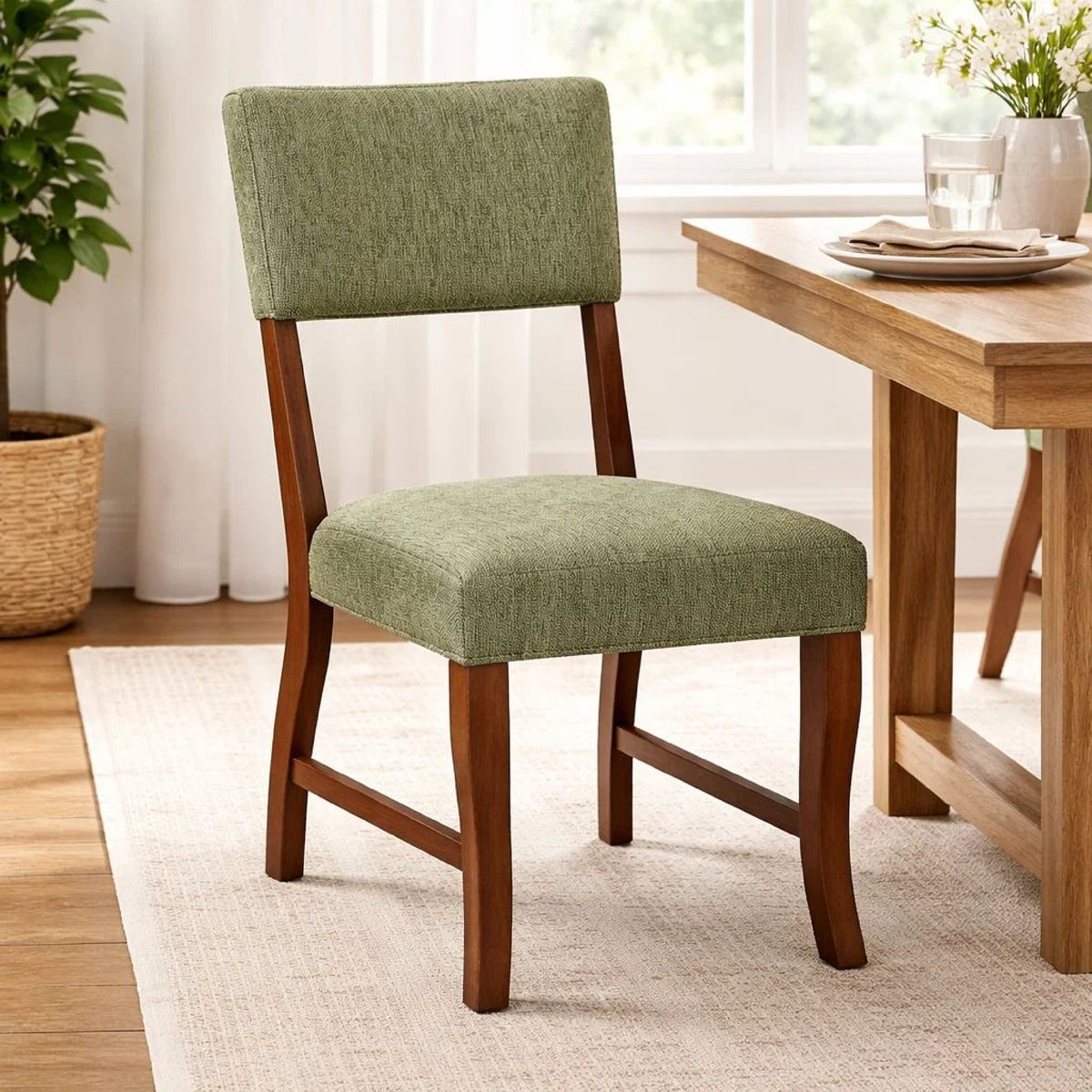 Ady Dining Side Chair Set of 2, Green Chenille Seat and Back  - BM347925