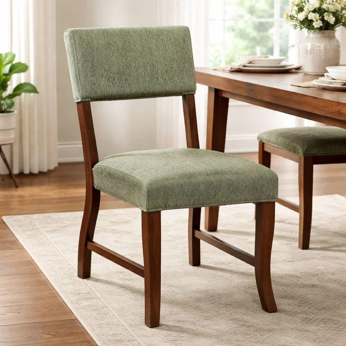 Ady Dining Side Chair Set of 2, Green Chenille Seat and Back  - BM347925