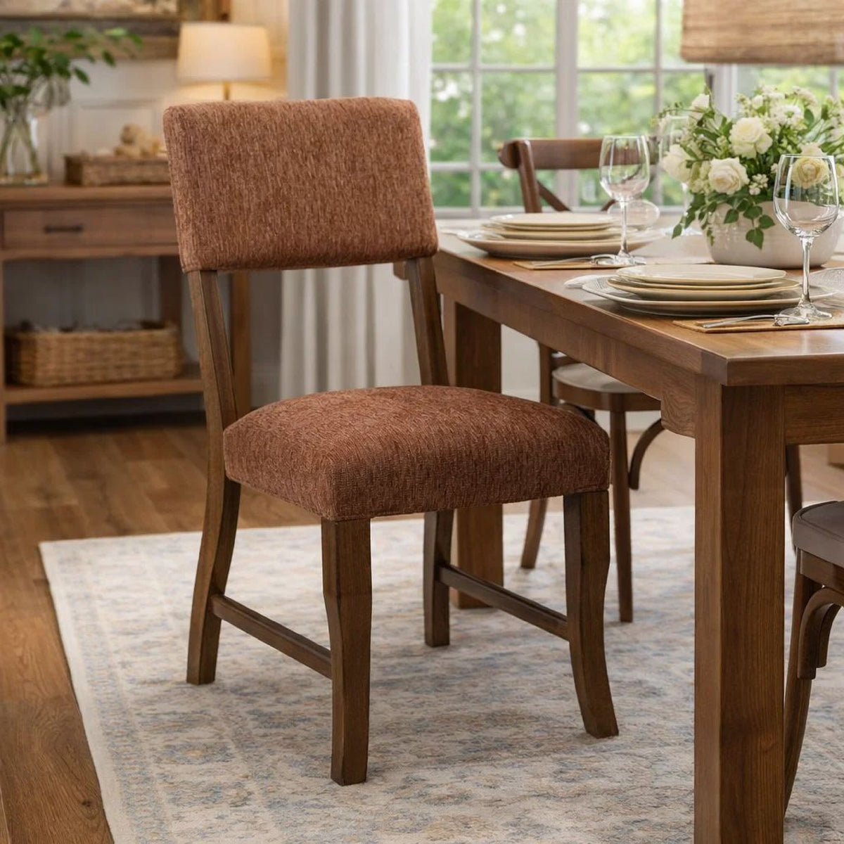 Ady Dining Side Chair Set of 2, Rust Red Chenille Seat and Back  - BM347926