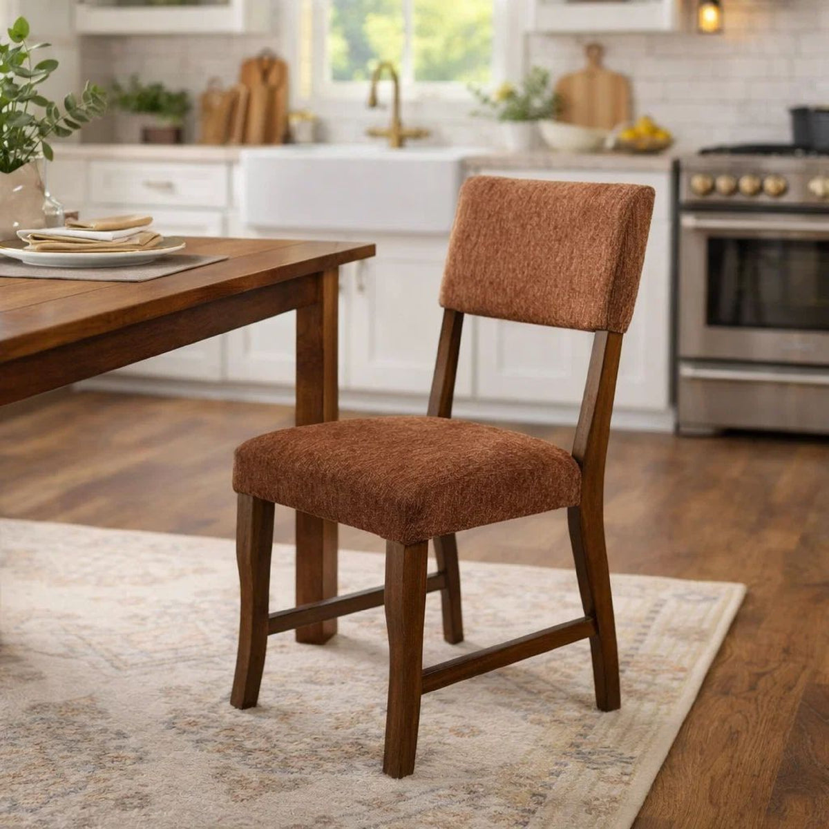 Ady Dining Side Chair Set of 2, Rust Red Chenille Seat and Back  - BM347926