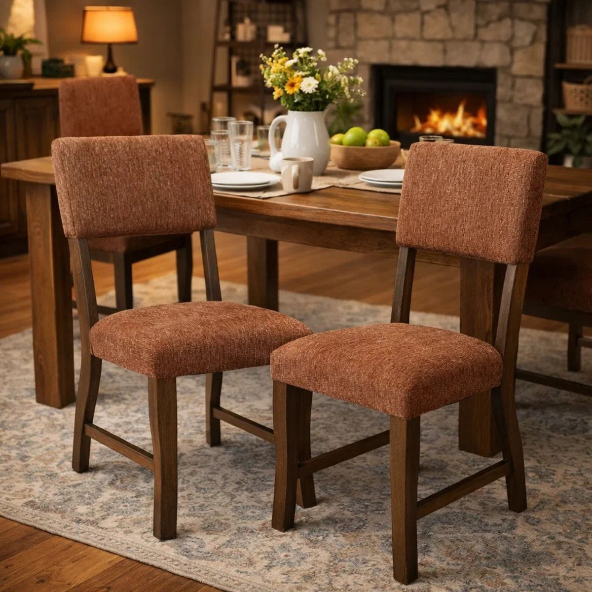 Ady Dining Side Chair Set of 2, Rust Red Chenille Seat and Back  - BM347926
