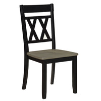 Oma Dining Side Chair Set of 2, Black Farmhouse Cross Design, Graywash Seat  - BM347930