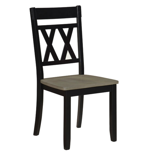 Oma Dining Side Chair Set of 2, Black Farmhouse Cross Design, Graywash Seat  - BM347930