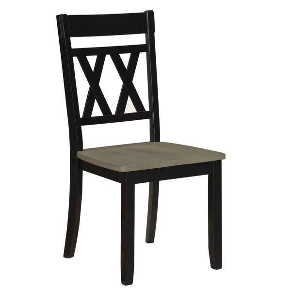 Oma Dining Side Chair Set of 2, Black Farmhouse Cross Design, Graywash Seat  - BM347930