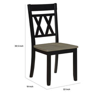 Oma Dining Side Chair Set of 2, Black Farmhouse Cross Design, Graywash Seat  - BM347930