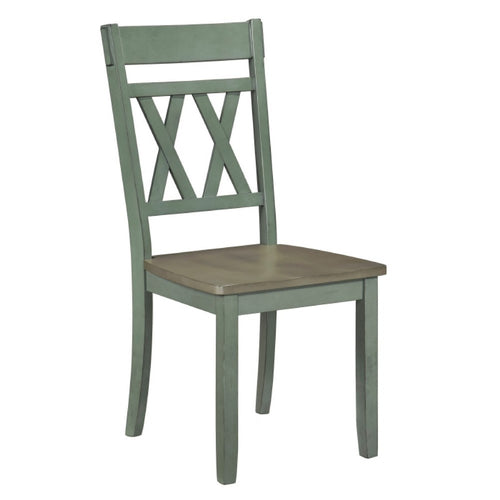 Oma Dining Side Chair Set of 2, Teal Green Farmhouse Cross Back, Gray Seat  - BM347931