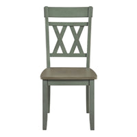 Oma Dining Side Chair Set of 2, Teal Green Farmhouse Cross Back, Gray Seat  - BM347931