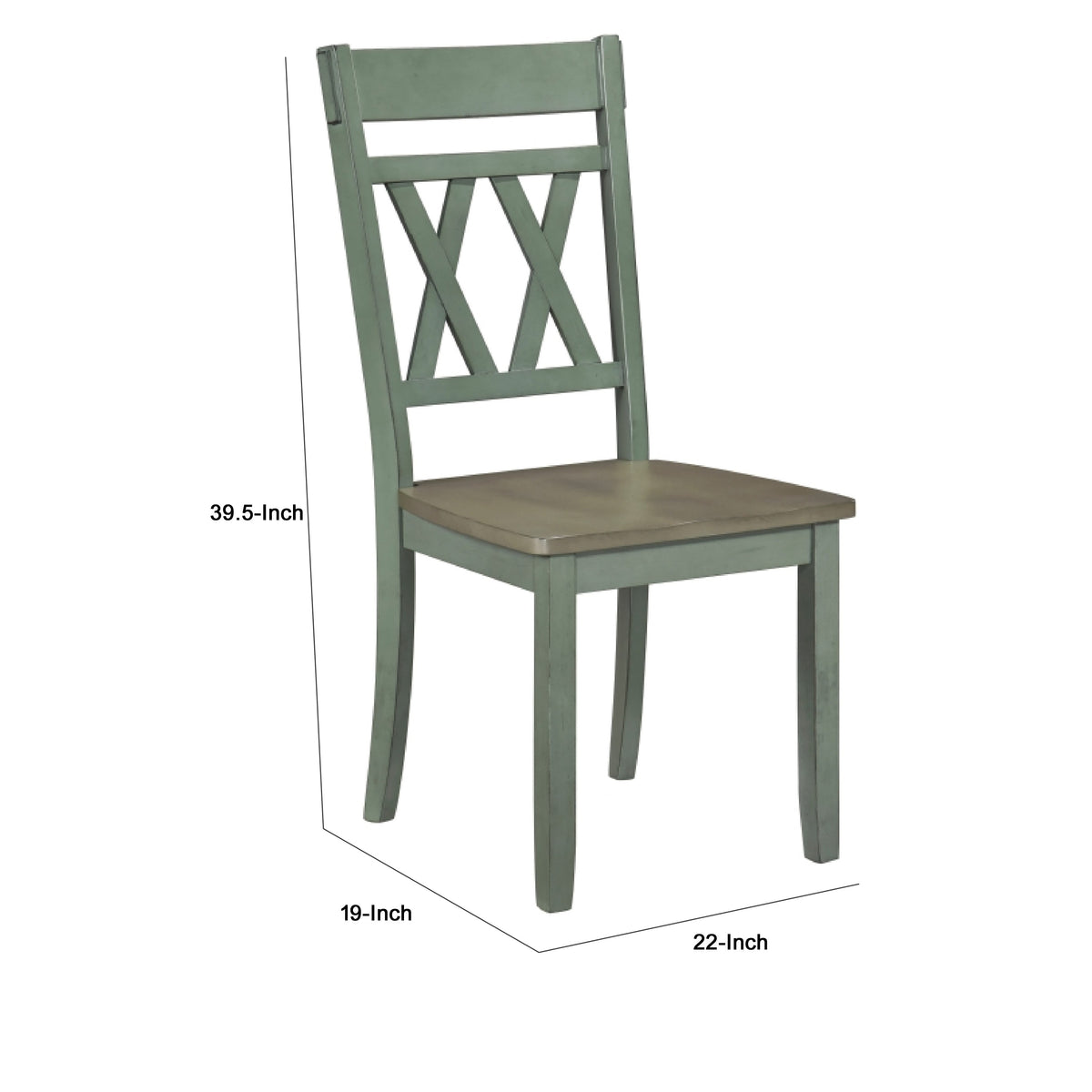 Oma Dining Side Chair Set of 2, Teal Green Farmhouse Cross Back, Gray Seat  - BM347931