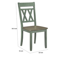 Oma Dining Side Chair Set of 2, Teal Green Farmhouse Cross Back, Gray Seat  - BM347931