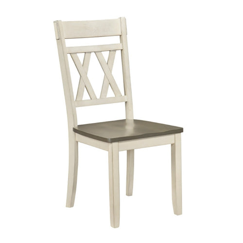 Oma Dining Side Chair Set of 2, Antique White Farmhouse Back, Gray Seat  - BM347932