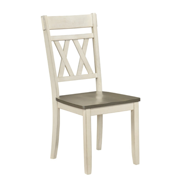 Oma Dining Side Chair Set of 2, Antique White Farmhouse Back, Gray Seat  - BM347932