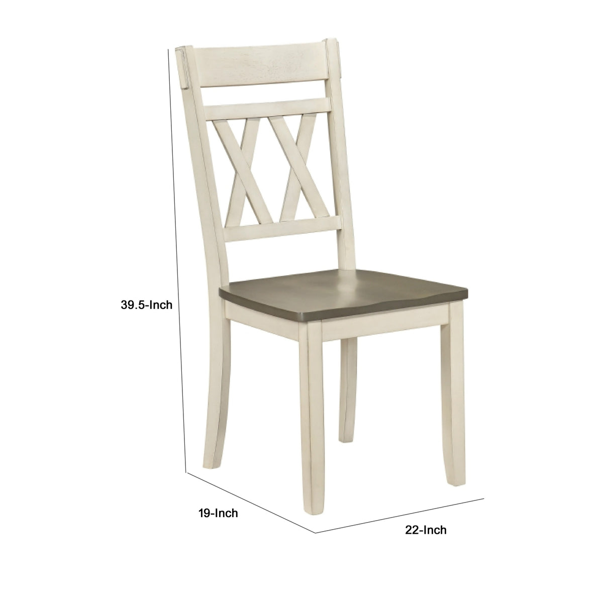 Oma Dining Side Chair Set of 2, Antique White Farmhouse Back, Gray Seat  - BM347932