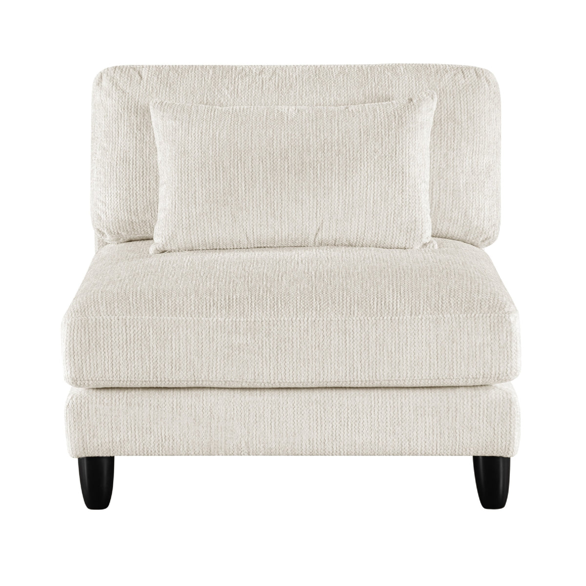Mear Armless Chair, Beige Microfiber, Lumbar Pillow, Black Wood Legs  - BM347934