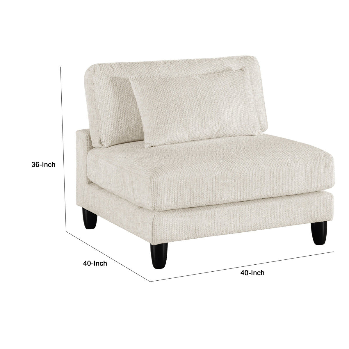 Mear Armless Chair, Beige Microfiber, Lumbar Pillow, Black Wood Legs  - BM347934