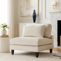 Mear Armless Chair, Beige Microfiber, Lumbar Pillow, Black Wood Legs  - BM347934