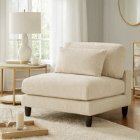 Mear Armless Chair, Beige Microfiber, Lumbar Pillow, Black Wood Legs  - BM347934