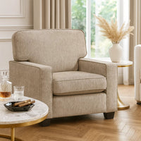 Kaia Accent Armchair, Taupe Gray Chenille, Track Arms, Black Wood Legs  - BM347937