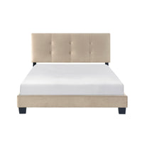 Viki Full Platform Bed, Button Tufted, Light Brown Velvet Upholstery  - BM347941