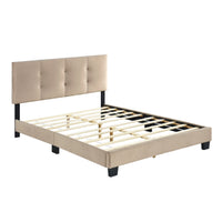 Viki Full Platform Bed, Button Tufted, Light Brown Velvet Upholstery  - BM347941