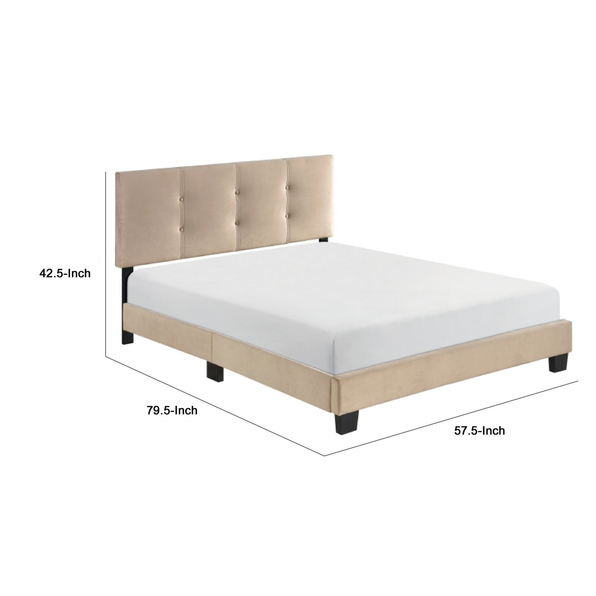 Viki Full Platform Bed, Button Tufted, Light Brown Velvet Upholstery  - BM347941