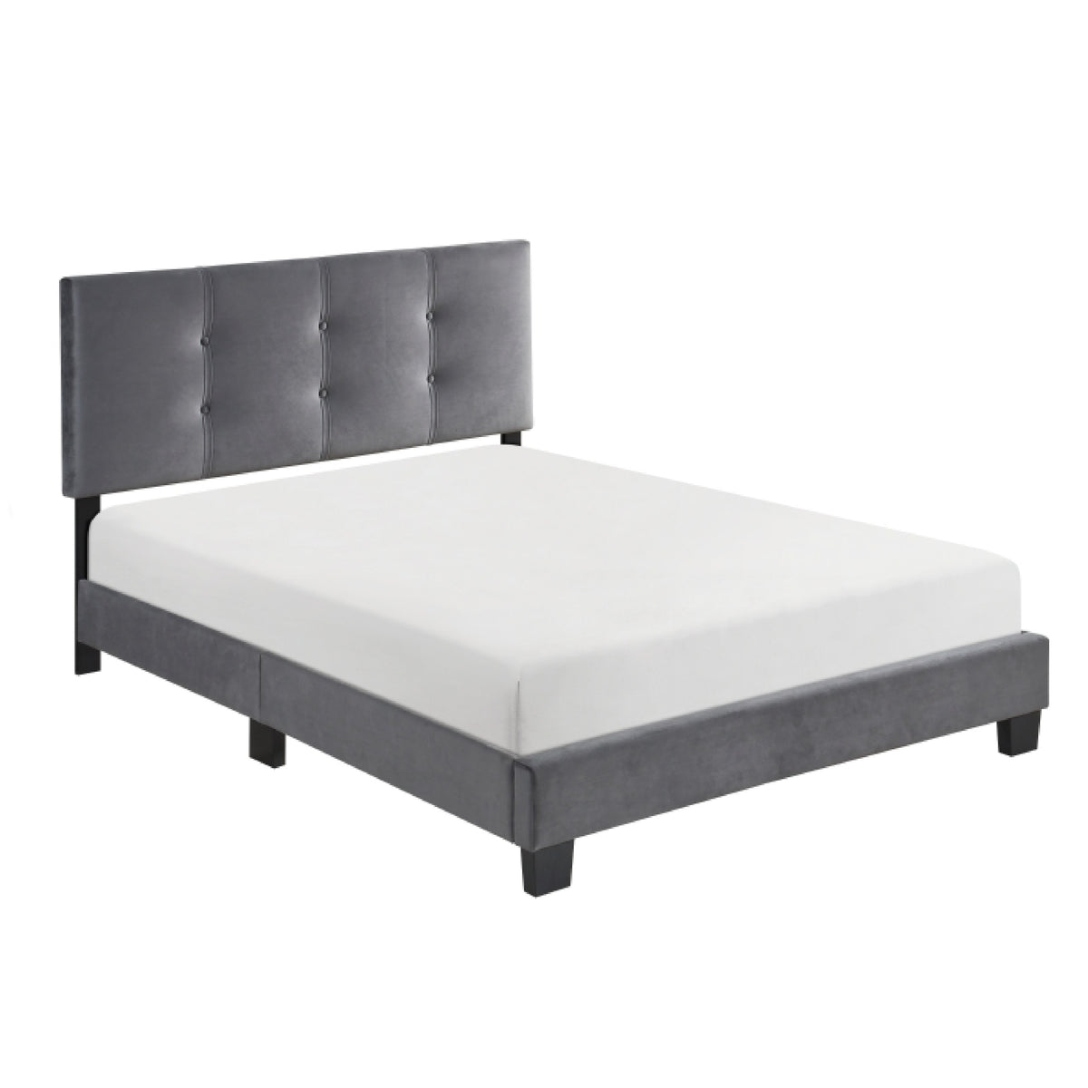 Viki Low Profile Full Platform Bed, Button Tufted, Gray Velvet Upholstery  - BM347942