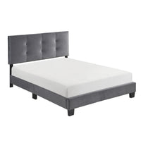 Viki Low Profile Full Platform Bed, Button Tufted, Gray Velvet Upholstery  - BM347942