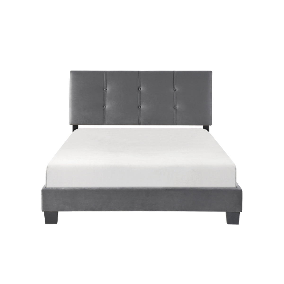Viki Low Profile Full Platform Bed, Button Tufted, Gray Velvet Upholstery  - BM347942