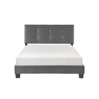 Viki Low Profile Full Platform Bed, Button Tufted, Gray Velvet Upholstery  - BM347942