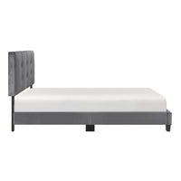 Viki Low Profile Full Platform Bed, Button Tufted, Gray Velvet Upholstery  - BM347942