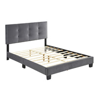 Viki Low Profile Full Platform Bed, Button Tufted, Gray Velvet Upholstery  - BM347942
