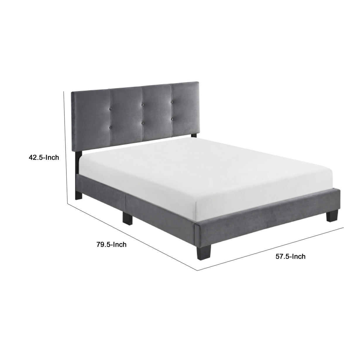 Viki Low Profile Full Platform Bed, Button Tufted, Gray Velvet Upholstery  - BM347942
