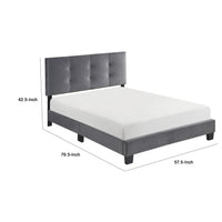Viki Low Profile Full Platform Bed, Button Tufted, Gray Velvet Upholstery  - BM347942